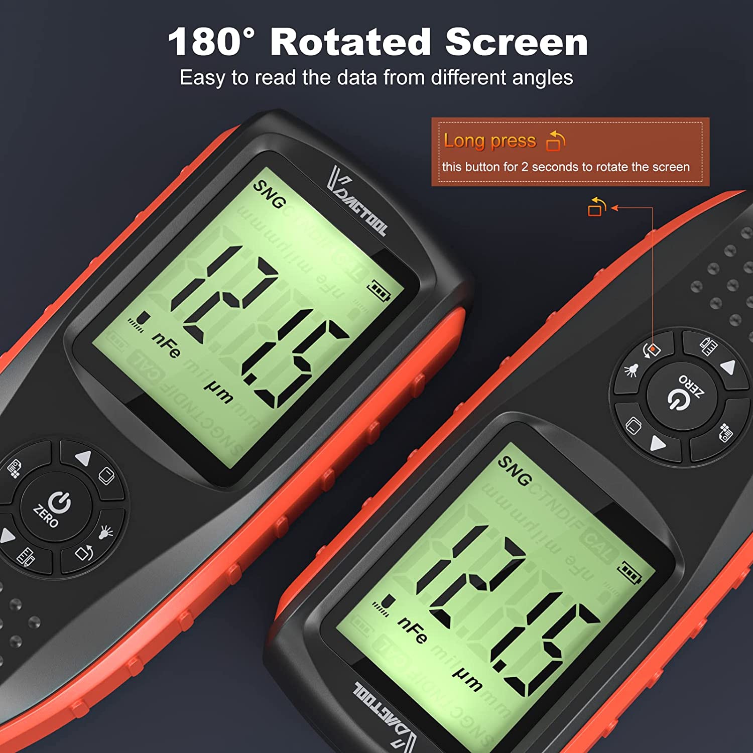 VDIAGTOOL VC200 Digital Paint Thickness Gauge | Car Body Coating Tester with Backlight, Fe/NFe Probe & Rechargeable Battery - ACARTOOL