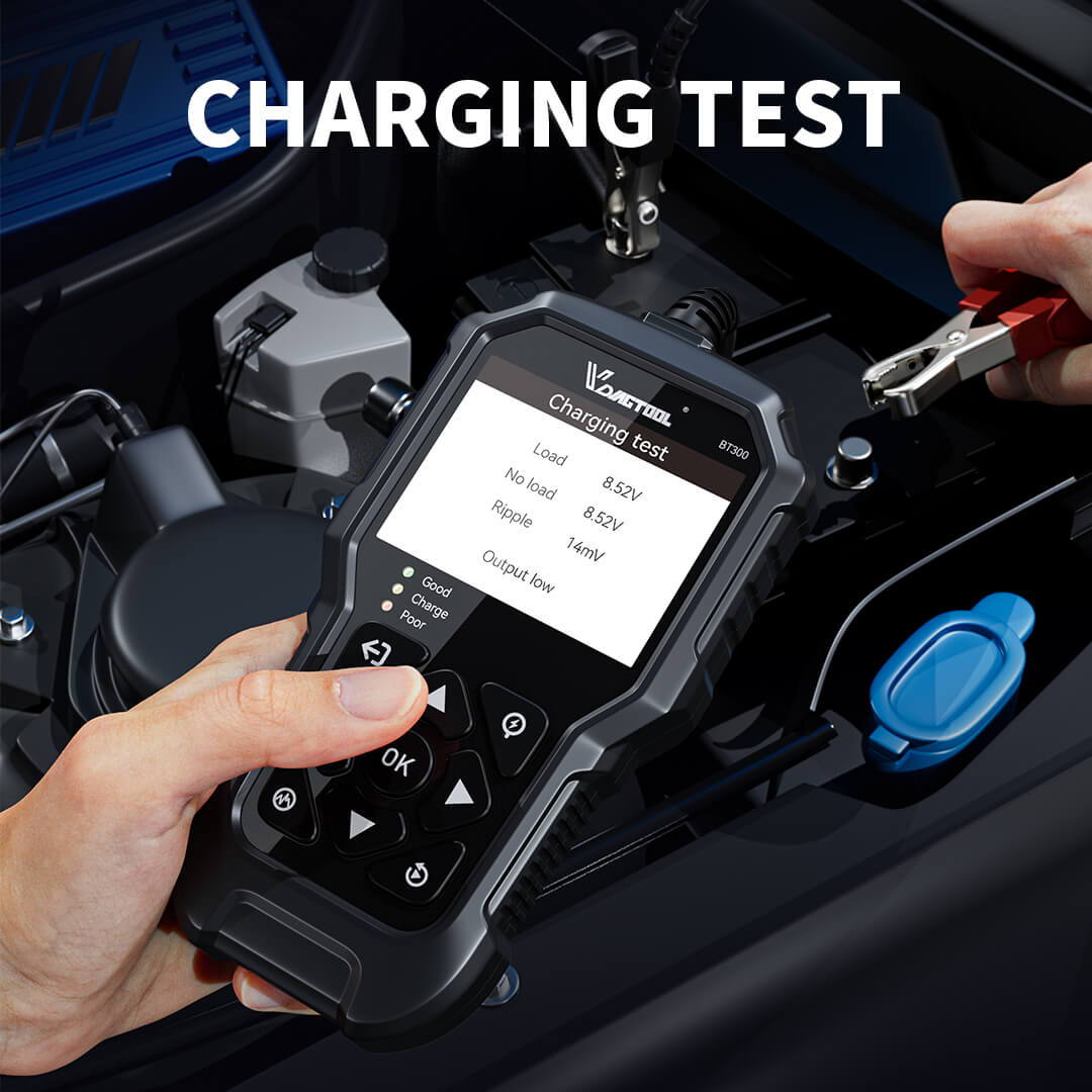 VDIAGTOOL BT300 6V/12V Battery Tester โ Load, Cranking, Charging System Analyzer for Cars, Trucks, Motorcycles, Boats & More | 5-3000 CCA Support - ACARTOOL