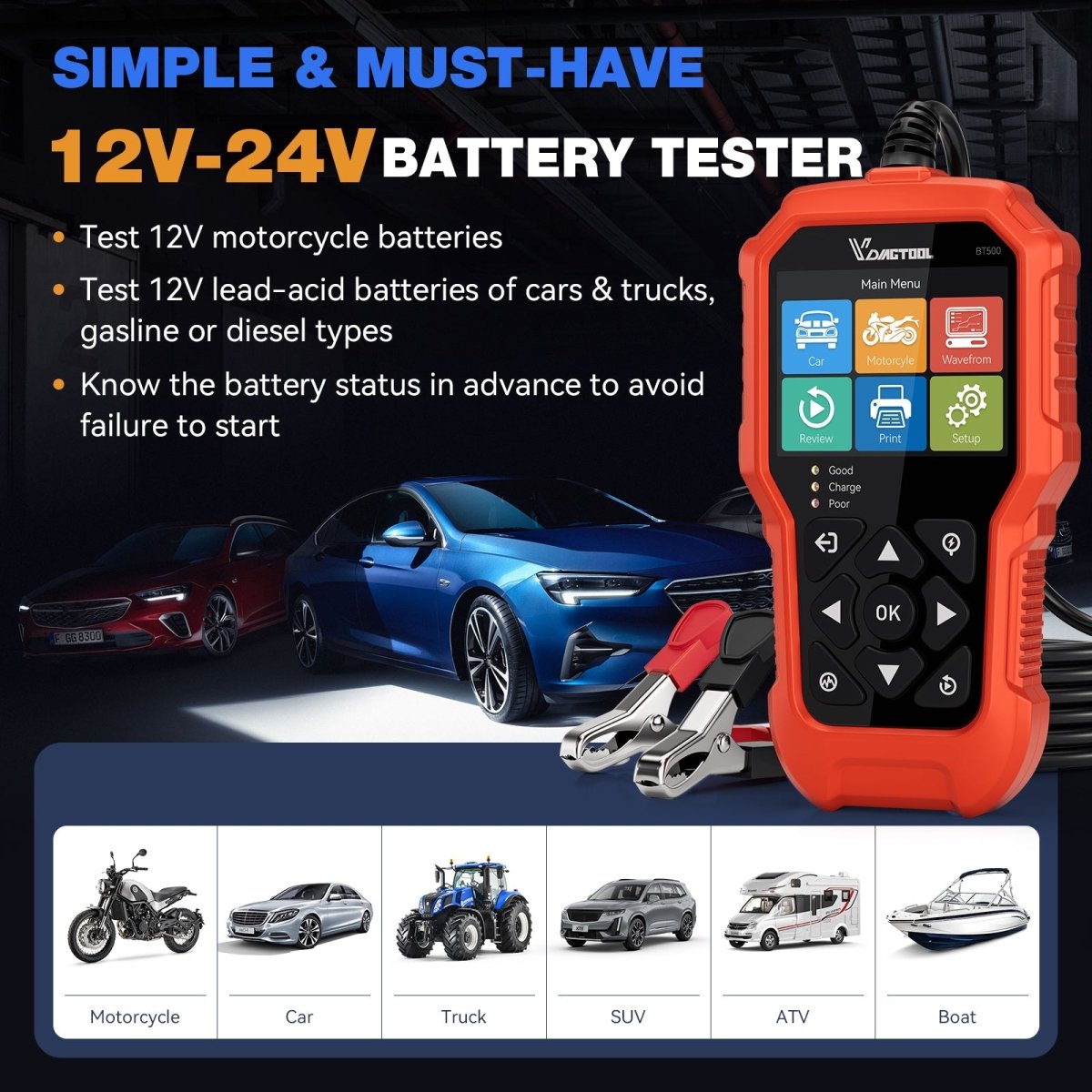 Vdiagtool Bt500 Battery Tester 12V-24V