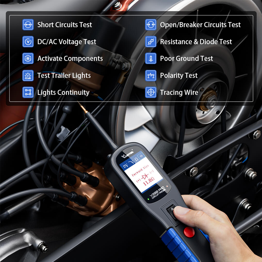 VDIAGTOOL V200 Pro Circuit Probe & Power Tester – 12V/24V Automotive Electrical Diagnostic Tool with Breaker Finder, Wire Tracer & 30PCS Back Probe Kit - ACARTOOL