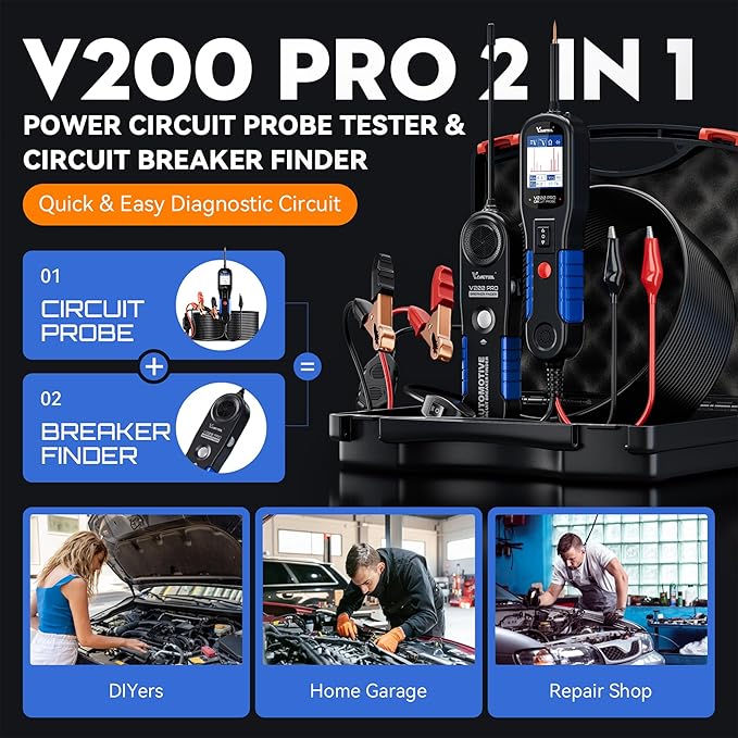 VDIAGTOOL V200 Pro Circuit Probe & Power Tester – 12V/24V Automotive Electrical Diagnostic Tool with Breaker Finder, Wire Tracer & 30PCS Back Probe Kit - ACARTOOL