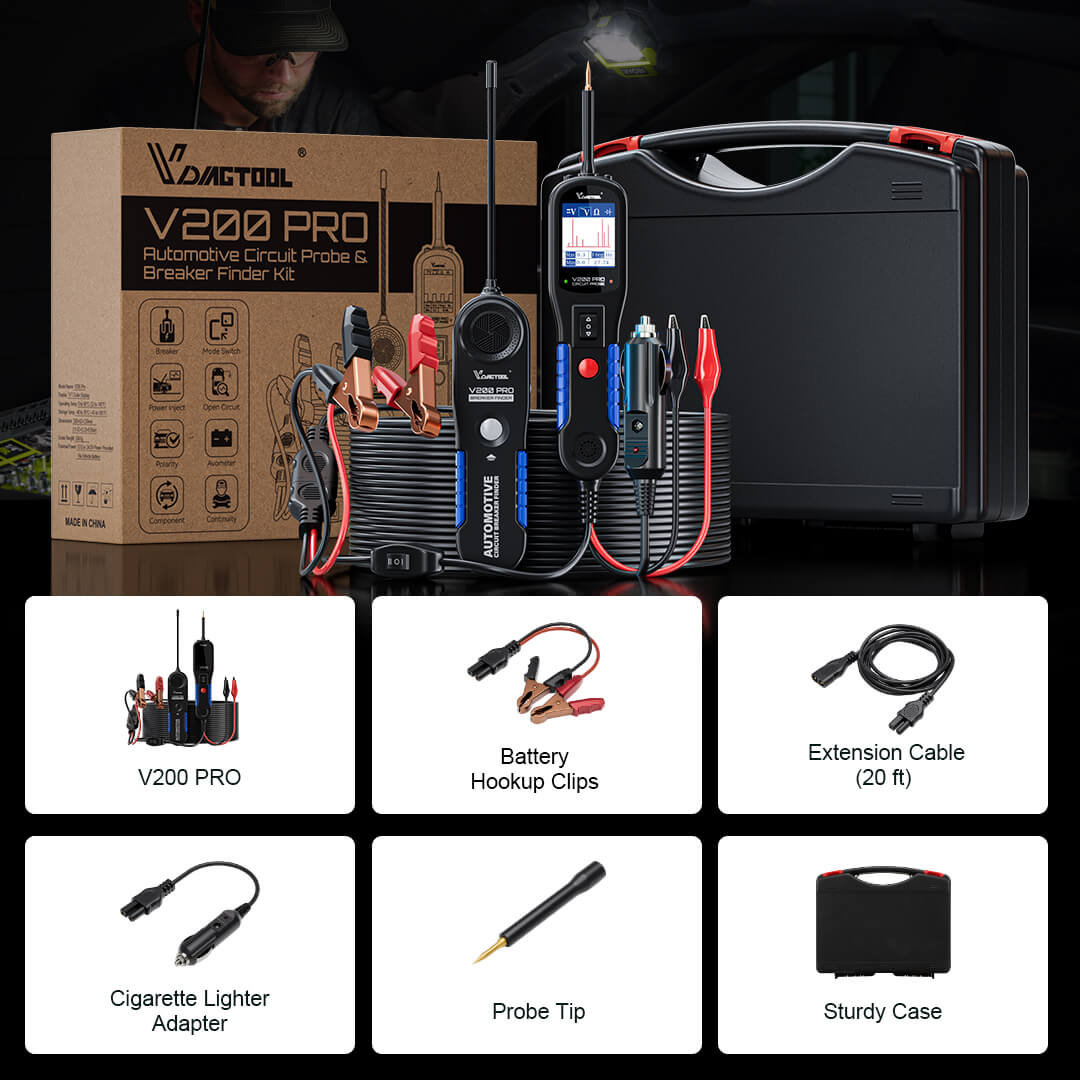 VDIAGTOOL V200 Pro Circuit Probe & Power Tester – 12V/24V Automotive Electrical Diagnostic Tool with Breaker Finder, Wire Tracer & 30PCS Back Probe Kit - ACARTOOL