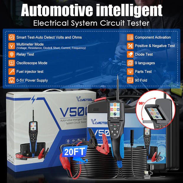 VDIAGTOOL V500 6-in-1 Automotive Power Probe Circuit Tester Kit – Oscilloscope, Multimeter, Fuel Injector & Relay/Fuse Diagnostic Tool for 9–30V Vehicles - ACARTOOL