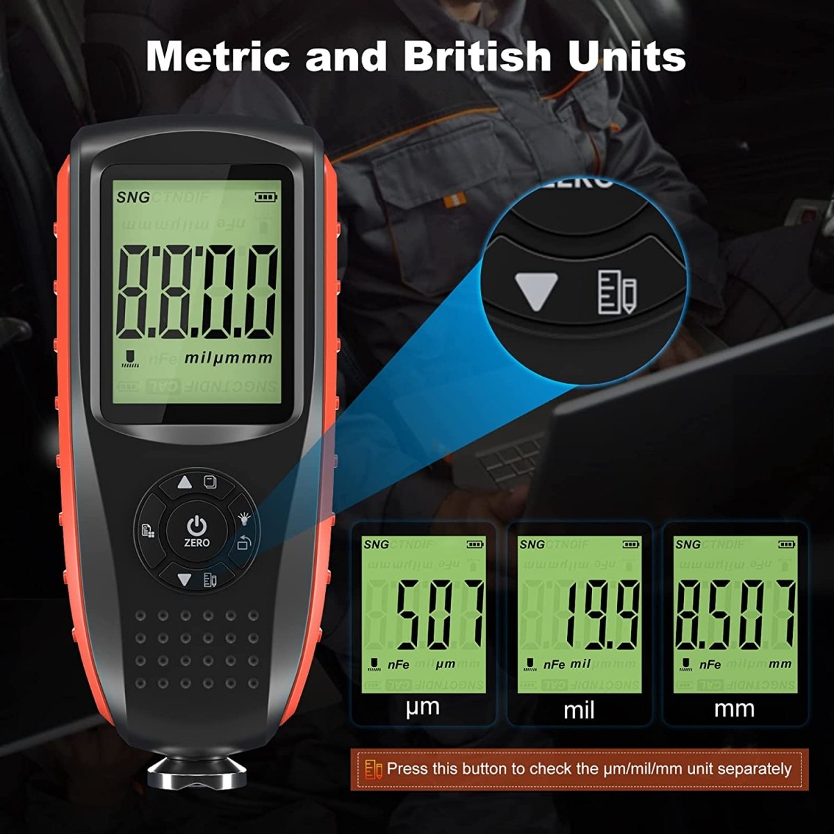 VDIAGTOOL VC200 Digital Paint Thickness Gauge | Car Body Coating Tester with Backlight, Fe/NFe Probe & Rechargeable Battery - ACARTOOL
