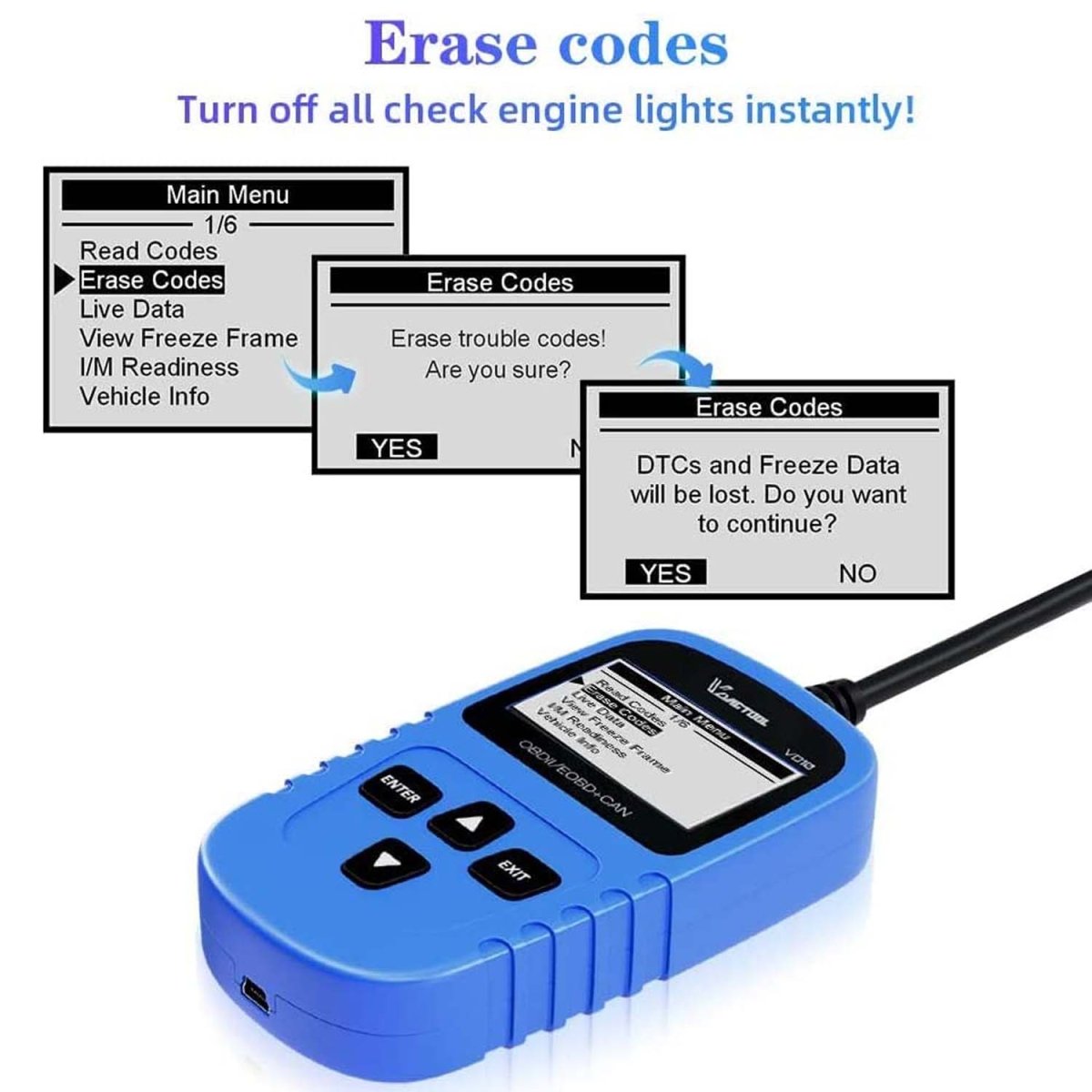 VDIAGTOOL VD10 OBD2 Scanner – Code Reader for Check Engine Light, Live Data, I/M Readiness, Plug & Play Diagnostic Tool - ACARTOOL