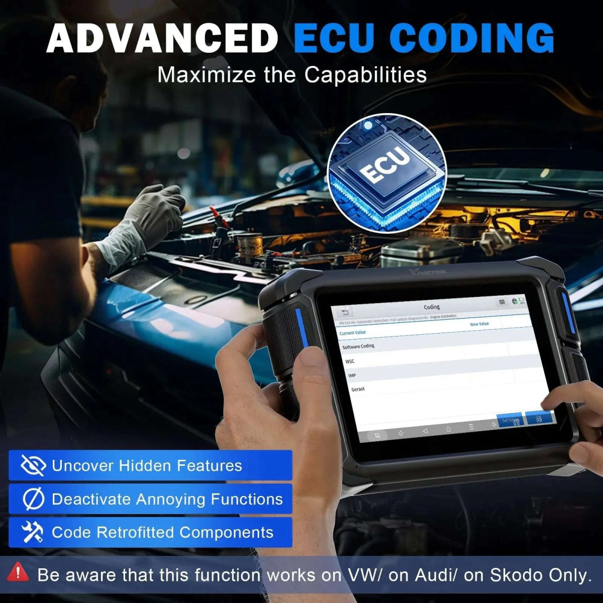 VDIAGTOOL VD70 Bi - Directional Scanner â ECU Coding, 36+ Reset Services, CAN FD & DoIP, Full System Diagnostics, 3 Years Free Updates - Car Diagnostic Tool