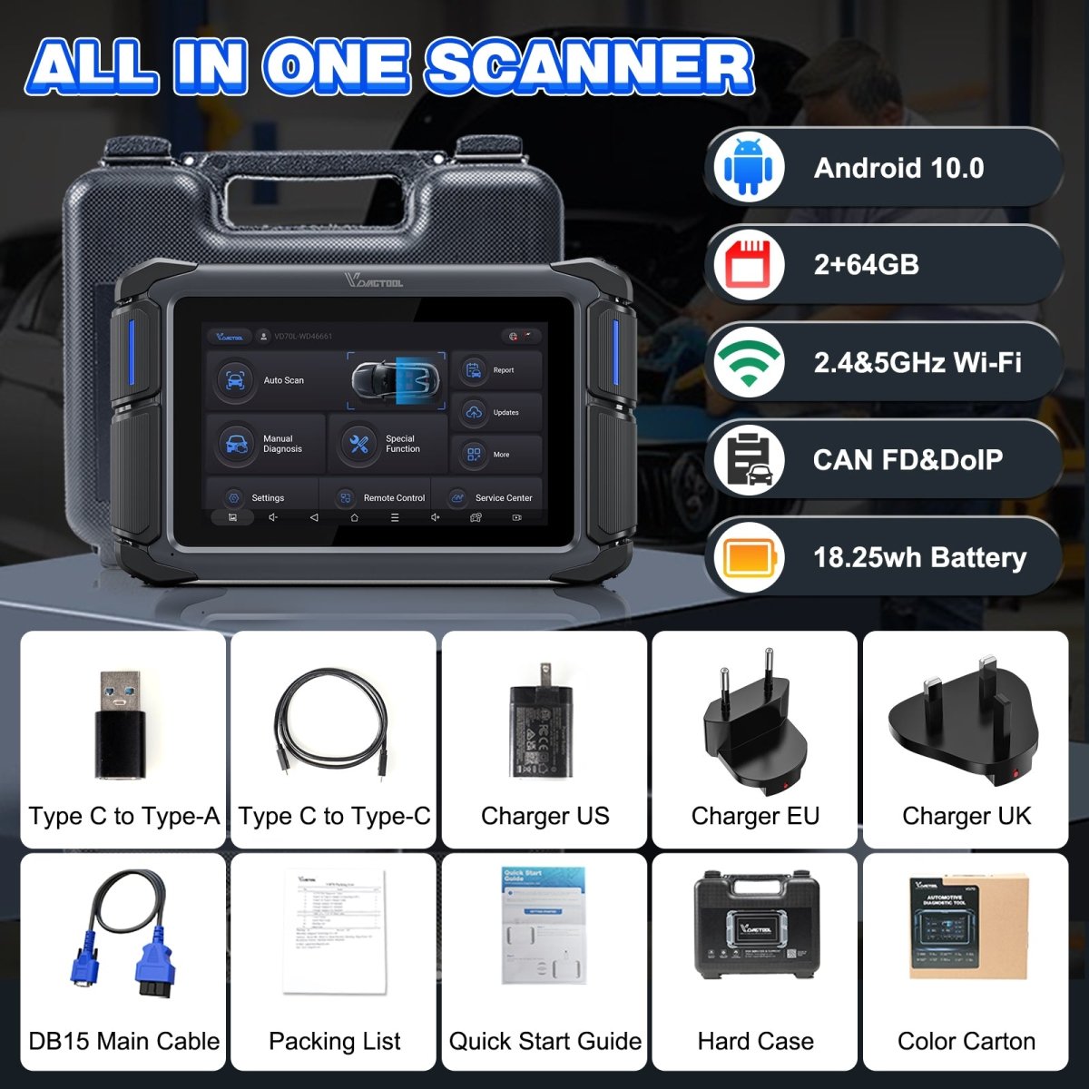 VDIAGTOOL VD70 Lite All In One OBD2 Scanner