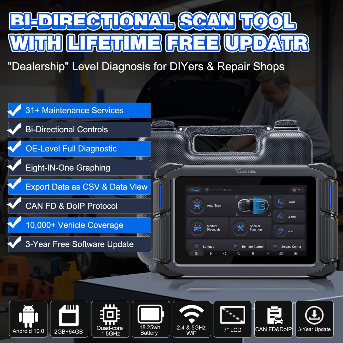 VDIAGTOOL VD70 Lite OBD2 Scanner BI-Directional OBD2 Scan Tool