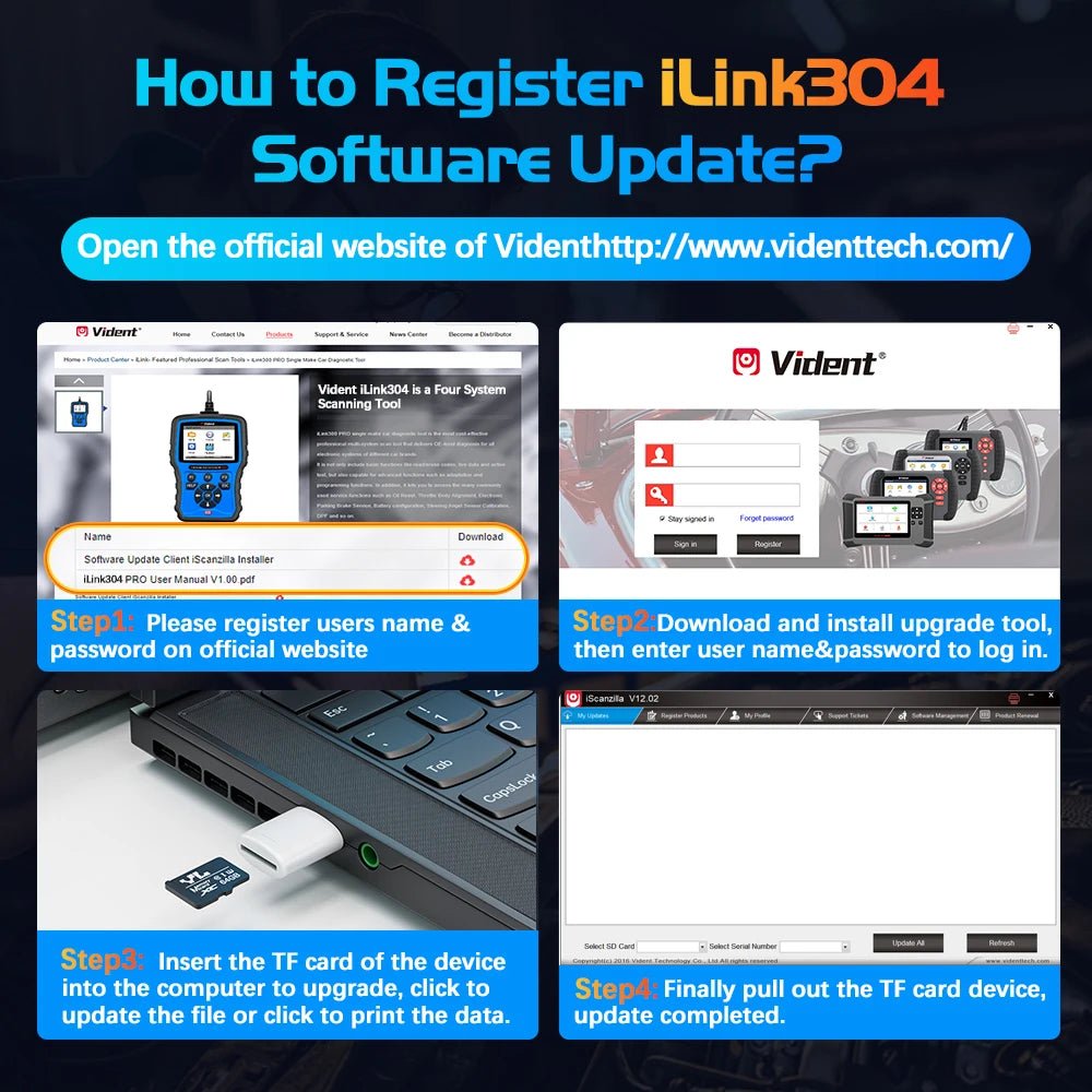 Vident iLink304 4-System OBD2 Scanner Lifetime Free Updates.