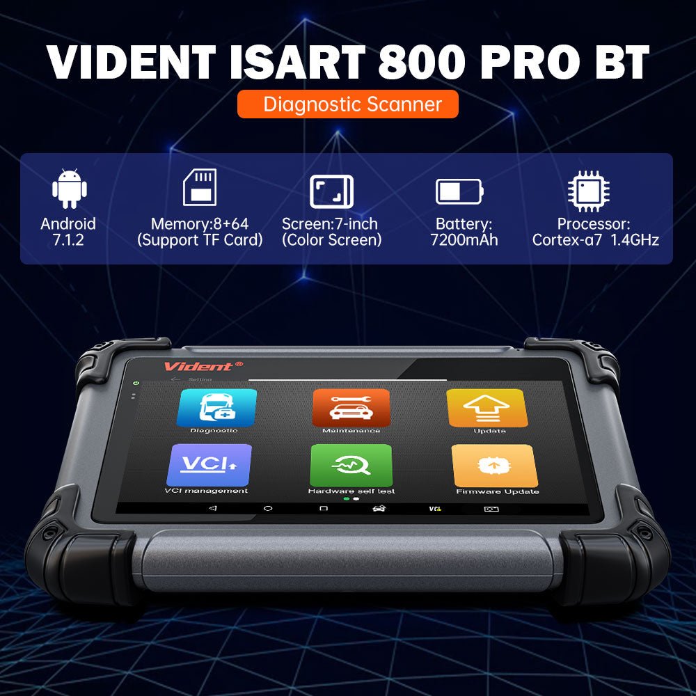 VIDENT iSmart800Pro BT Bluetooth OBD2 Scanner – 40+ Reset Functions, IMMO Key Programming, Bi-Directional Control, CAN FD & DoIP Support.