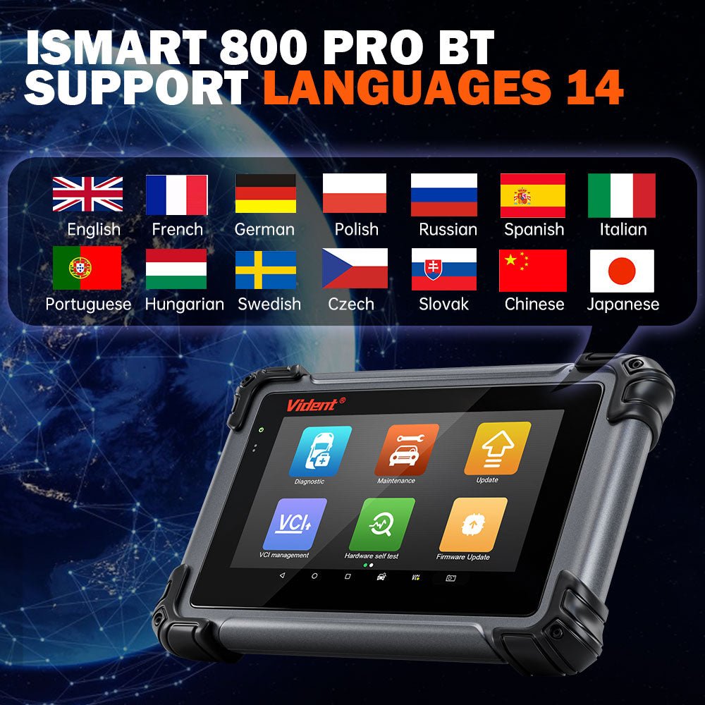 VIDENT iSmart800Pro BT Bluetooth OBD2 Scanner – 40+ Reset Functions, IMMO Key Programming, Bi-Directional Control, CAN FD & DoIP Support.