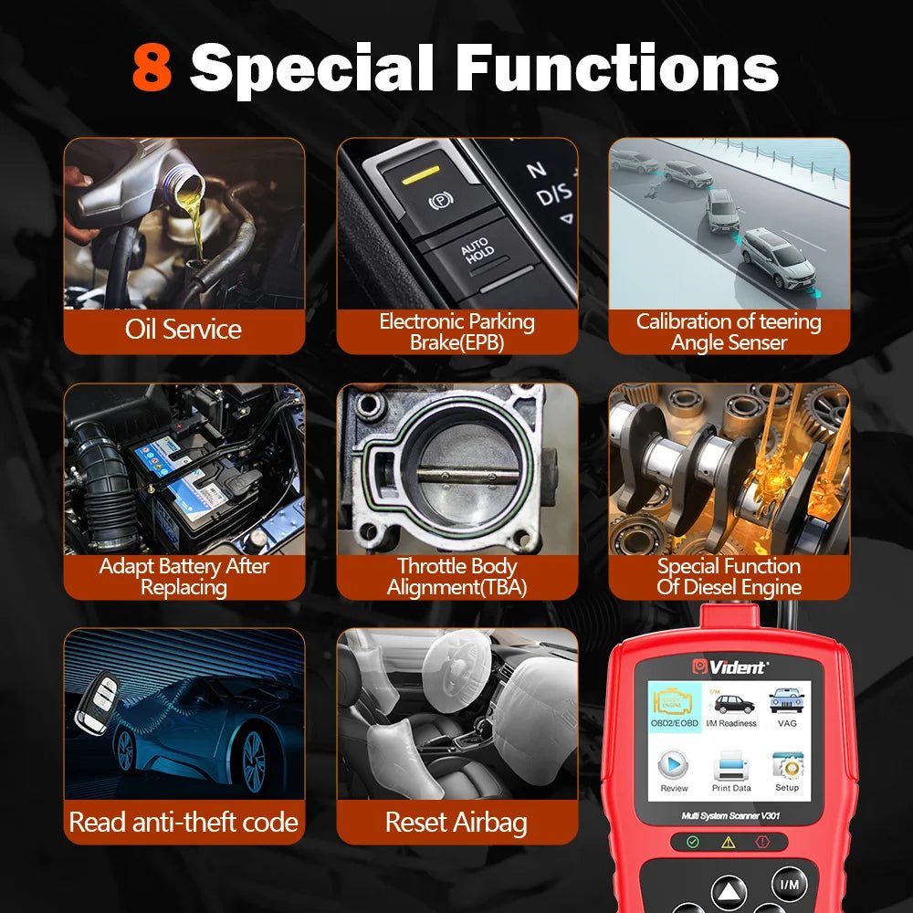 Vident V301 OBD2 Scanner – Full System Diagnostic Tool for VW/Audi/Skoda/SEAT & More (8 Reset Functions).