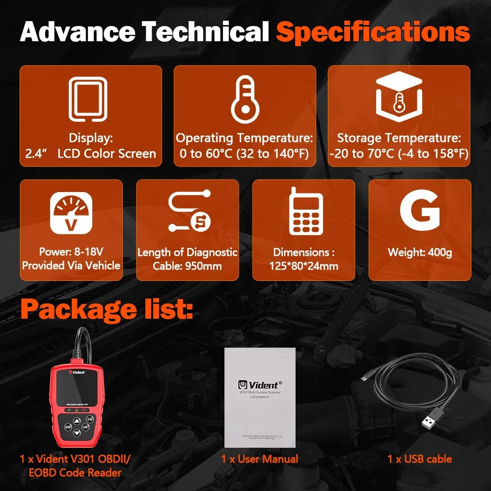 Vident V301 OBD2 Scanner – Full System Diagnostic Tool for VW/Audi/Skoda/SEAT & More (8 Reset Functions).