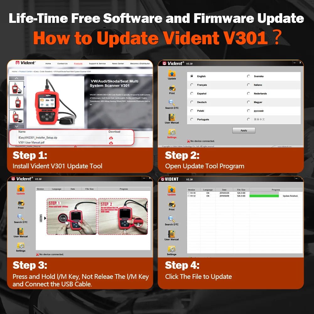 Vident V301 OBD2 Scanner – Full System Diagnostic Tool for VW/Audi/Skoda/SEAT & More (8 Reset Functions).