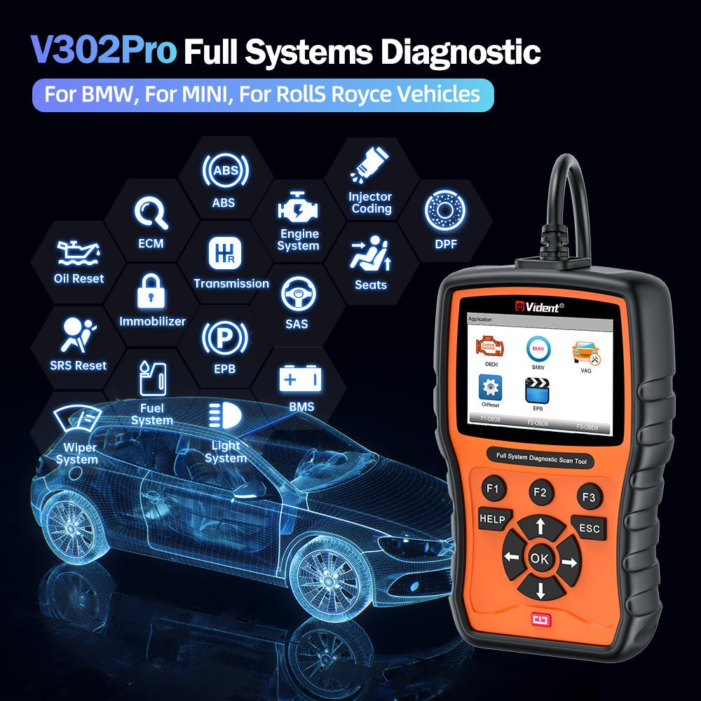 Vident V302 PRO Bi-Directional Full System Diagnostic Scanner for BMW – OBD2 Tool with Service Reset, Active Tests, and Lifetime Free Updates.