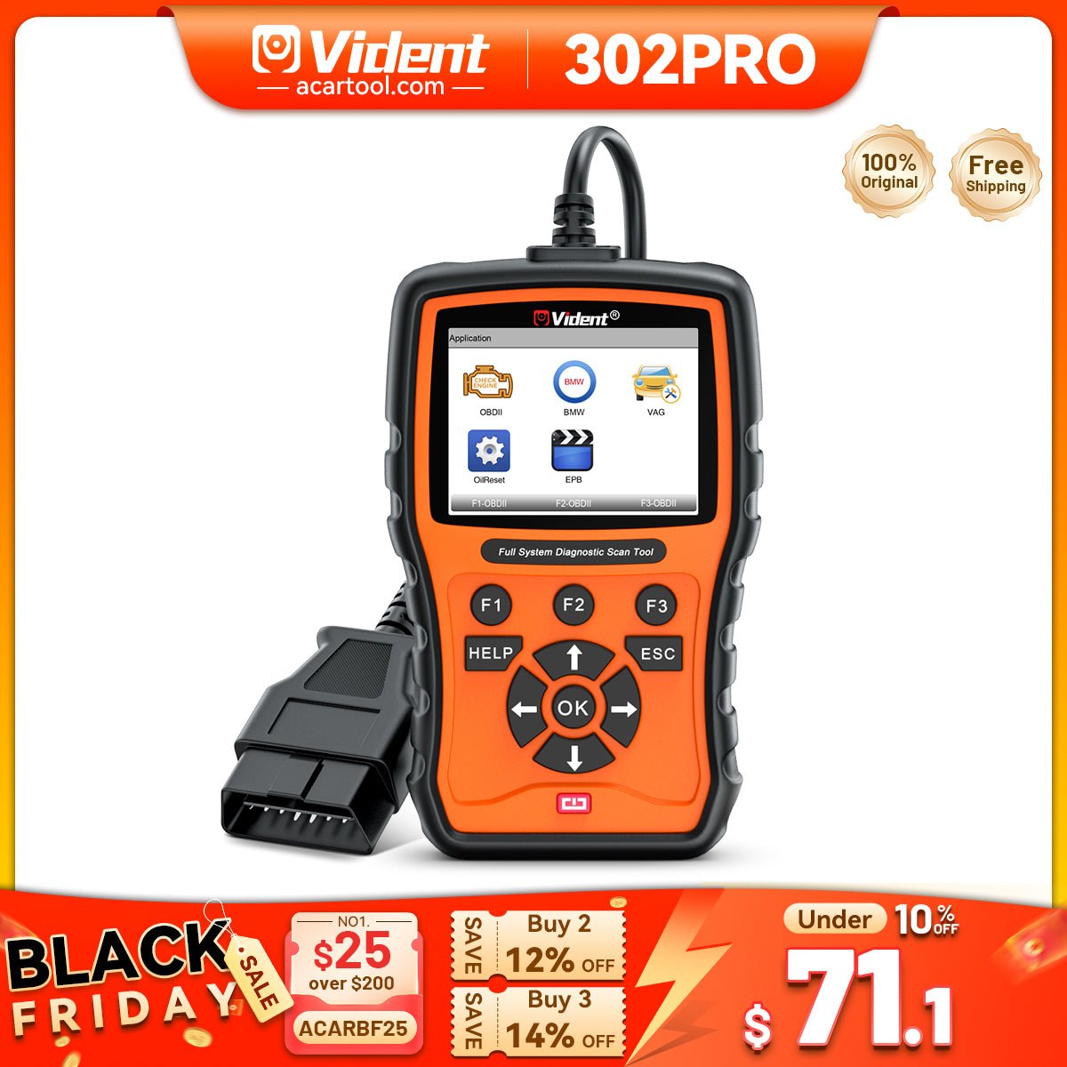 Vident V302 PRO Bi - Directional Full System Diagnostic Scanner for BMW – OBD2 Tool with Service Reset, Active Tests, and Lifetime Free Updates - OBD2 Code Reader
