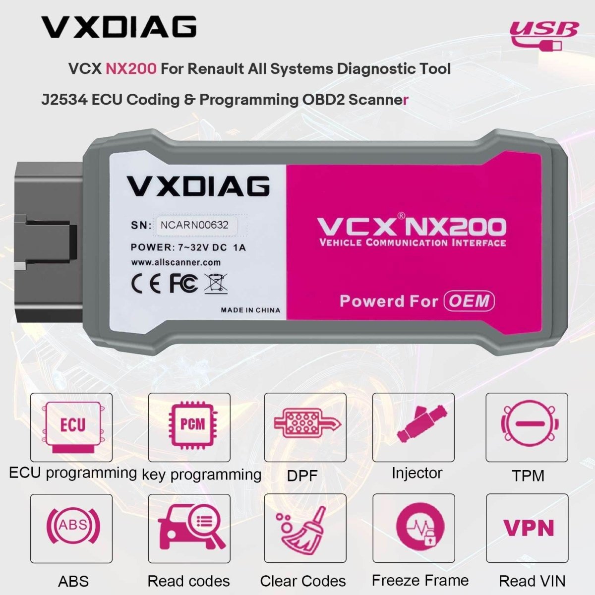 VXDIAG VCX NANO for Renault – USB | Full-System OBD2 Diagnostic & ECU Programming Tool (2006+).