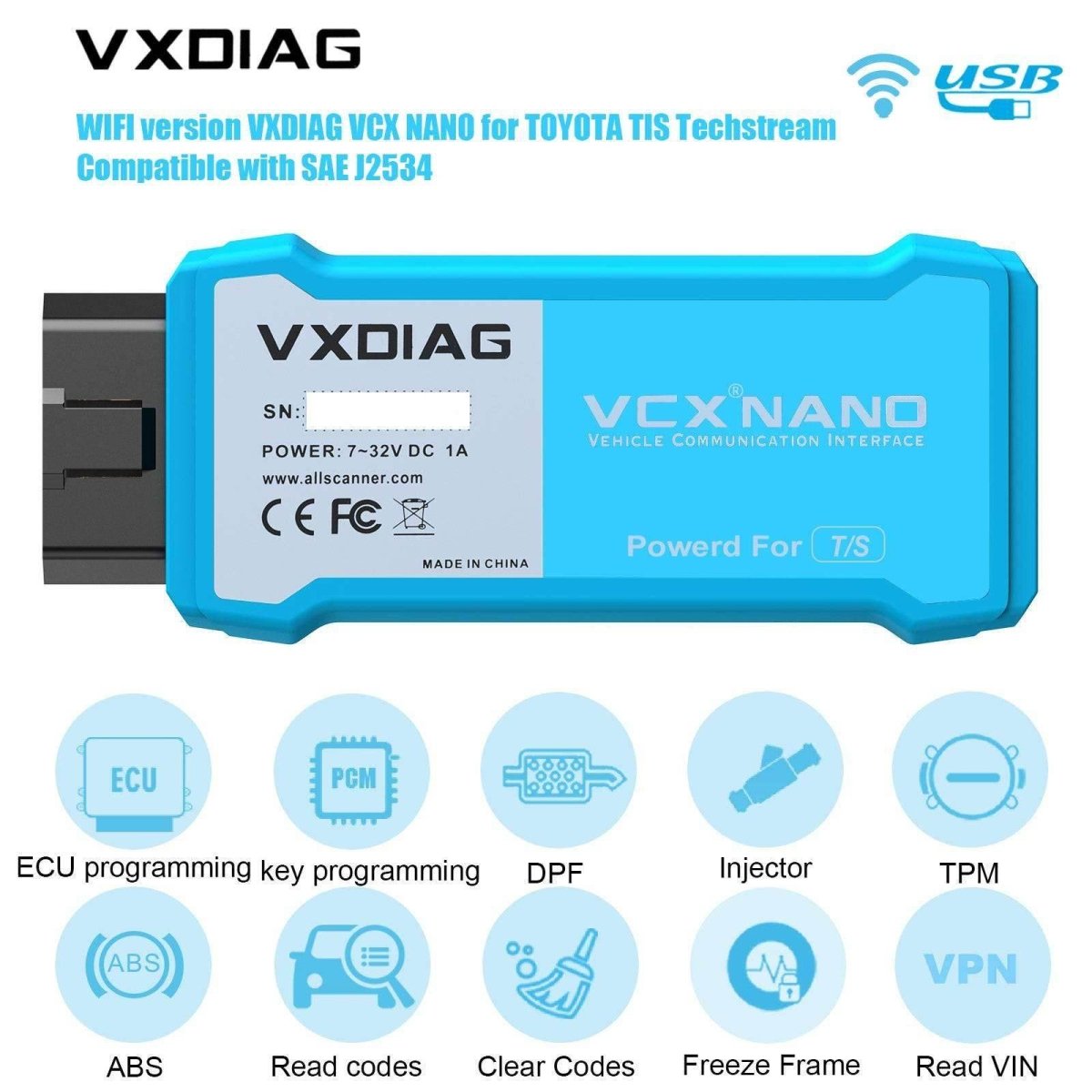 VXDIAG VCX NANO for Toyota & Lexus 2000–2025 – Full System Diagnostic Tool with WIFI & USB, Lifetime License.