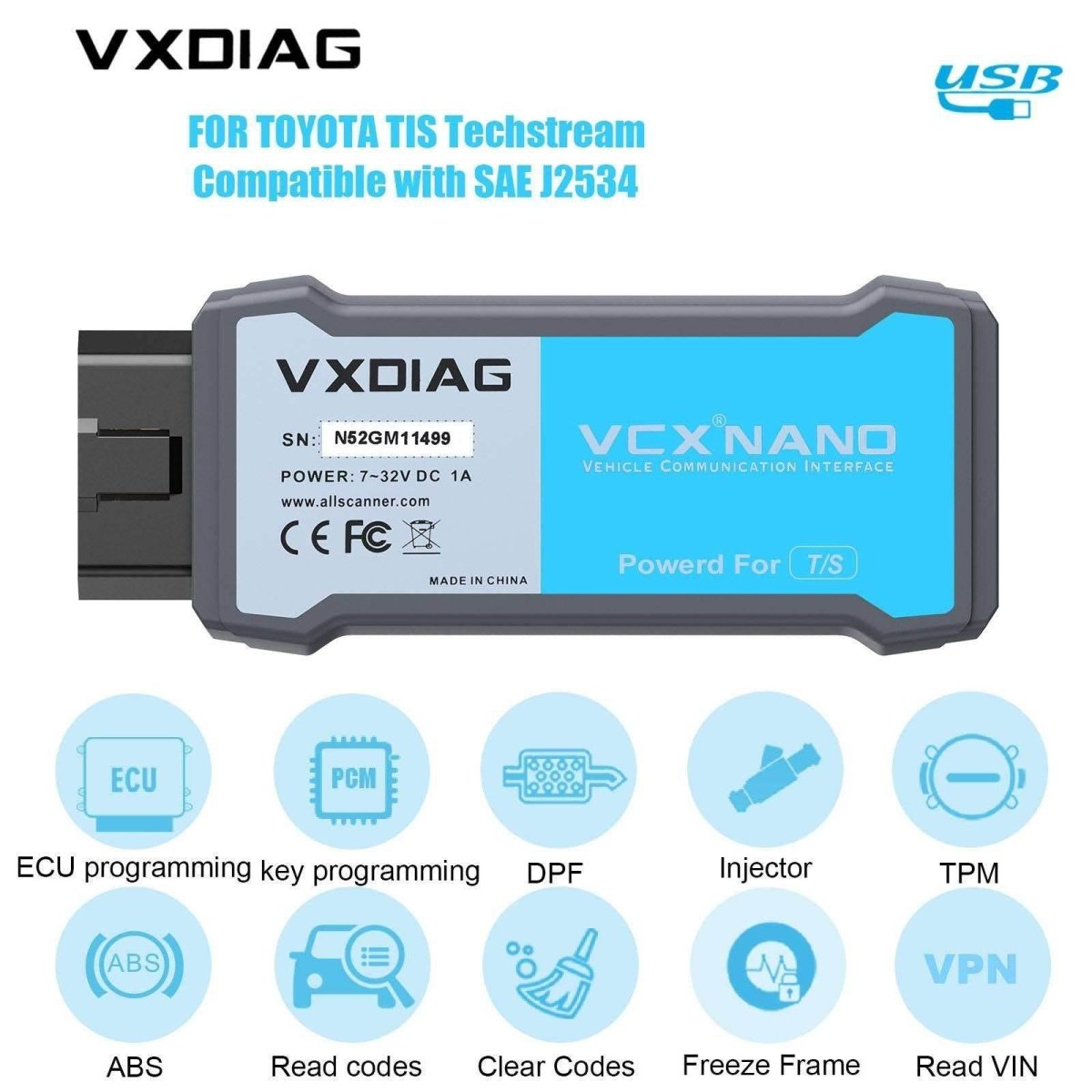 VXDIAG VCX NANO for Toyota & Lexus (2000–2025) | USB Diagnostic & ECU Programming Tool.