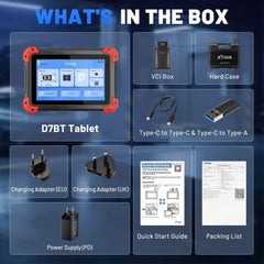 XTOOL D7BT Bluetooth OBD2 Scanner packing list
