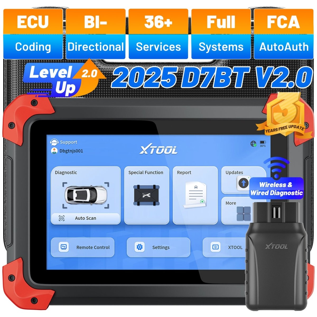 XTOOL D7BT V2.0 OBD2 SCANNER 2025