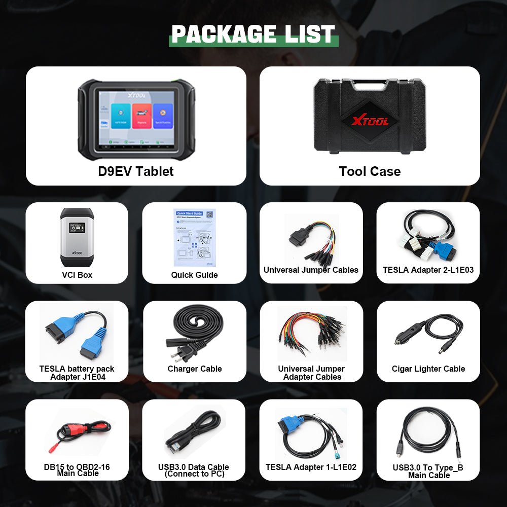 The XTOOL D9EV PACKAGE LIST