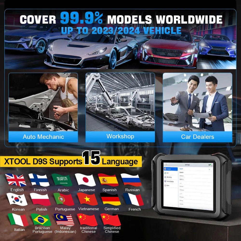 XTOOL D9S – 2025 Intelligent Diagnostic Tablet with ECU Coding, Topology Mapping & 42+ Service Functions - ACARTOOL