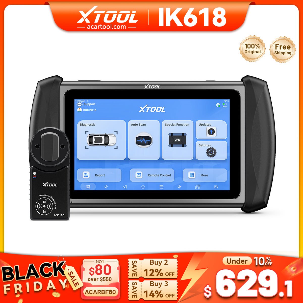 XTOOL IK618 Automotive Key Programmer & Full - System Diagnostic Tablet – ECU Coding, Bi - Directional Control, 31+ Service Functions, CAN FD Support - Key Programmer