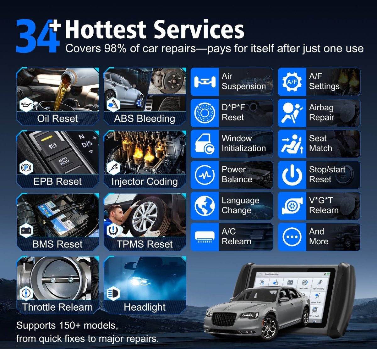XTOOL IP616 OBD2 Scanner with FCA AutoAuth, 34+ Reset Functions