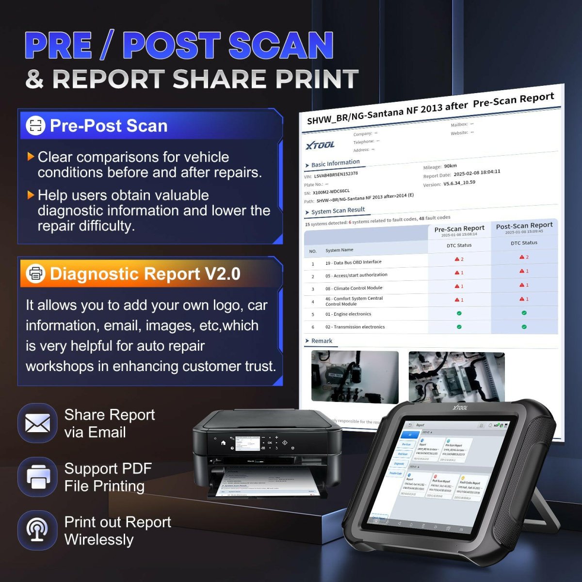 Xtool X100MAX 2 PRE POST and SCAN REPORT SHARE PRINT