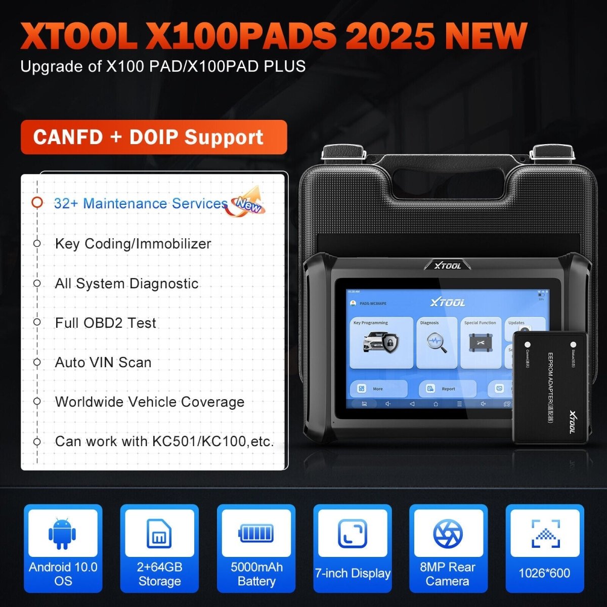 XTOOL X100PADS Advanced Key Programming & Diagnostic Tool – All-System Scanner, 32+Special Functions, CAN FD & DoIP Support - ACARTOOL