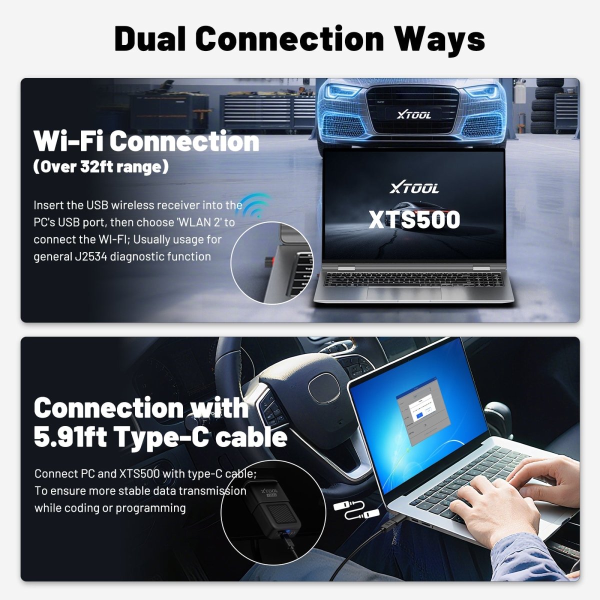 XTOOL XTS500 J2534 Pass-Thru Dual Connection Ways