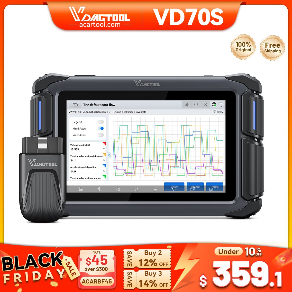 2025 VDIAGTOOL VD70S Automotive OBD2 Scanner with ECU Coding, 36 Services, Bi - Directional Control Wireless Diagnostic Tool - Auto Diagnostic Tool