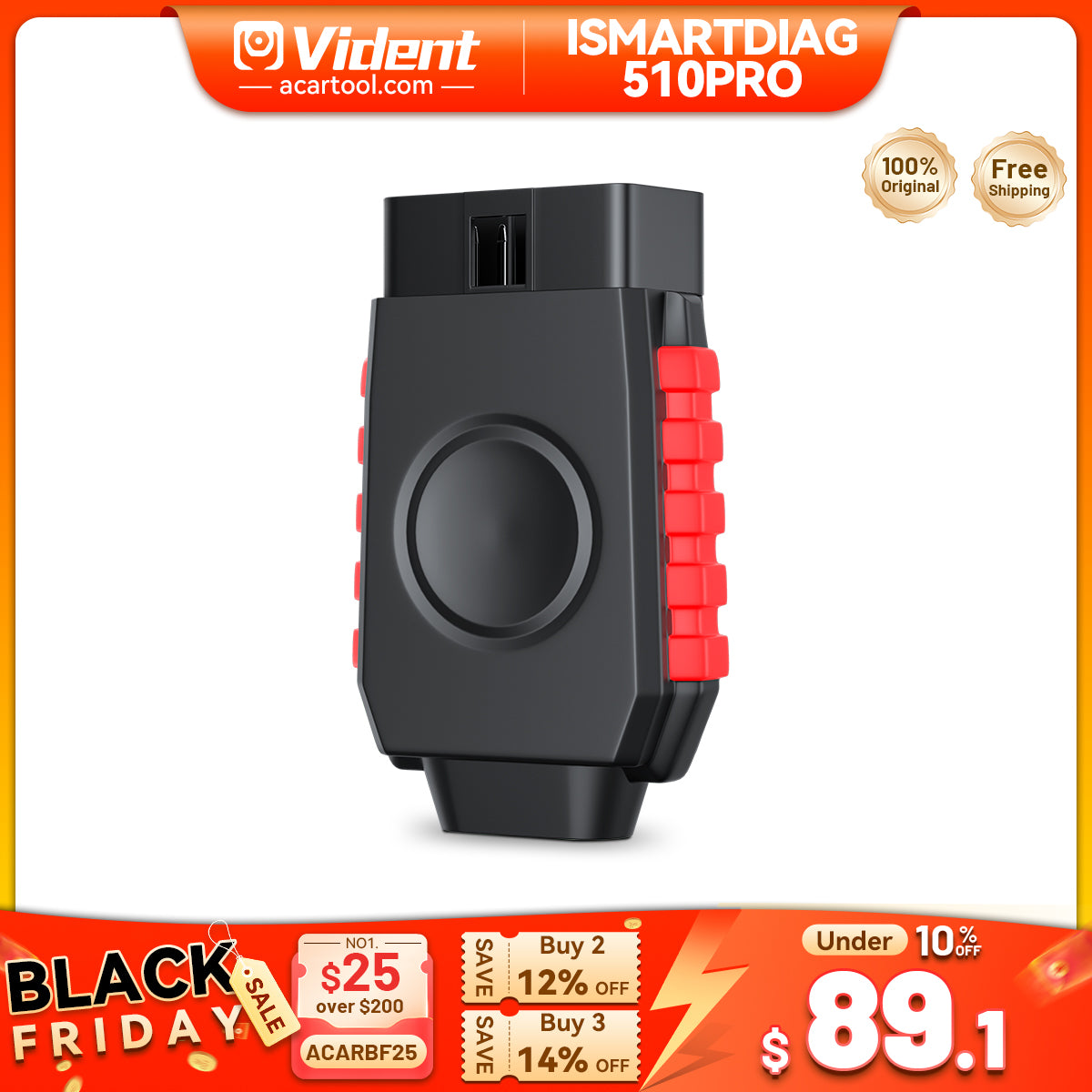 VIDENT iSmartDiag510 Pro OBD2 Scanner – Full System Diagnostics, 28+ Resets, Bluetooth, CAN FD & DoIP, Lifetime Free Updates