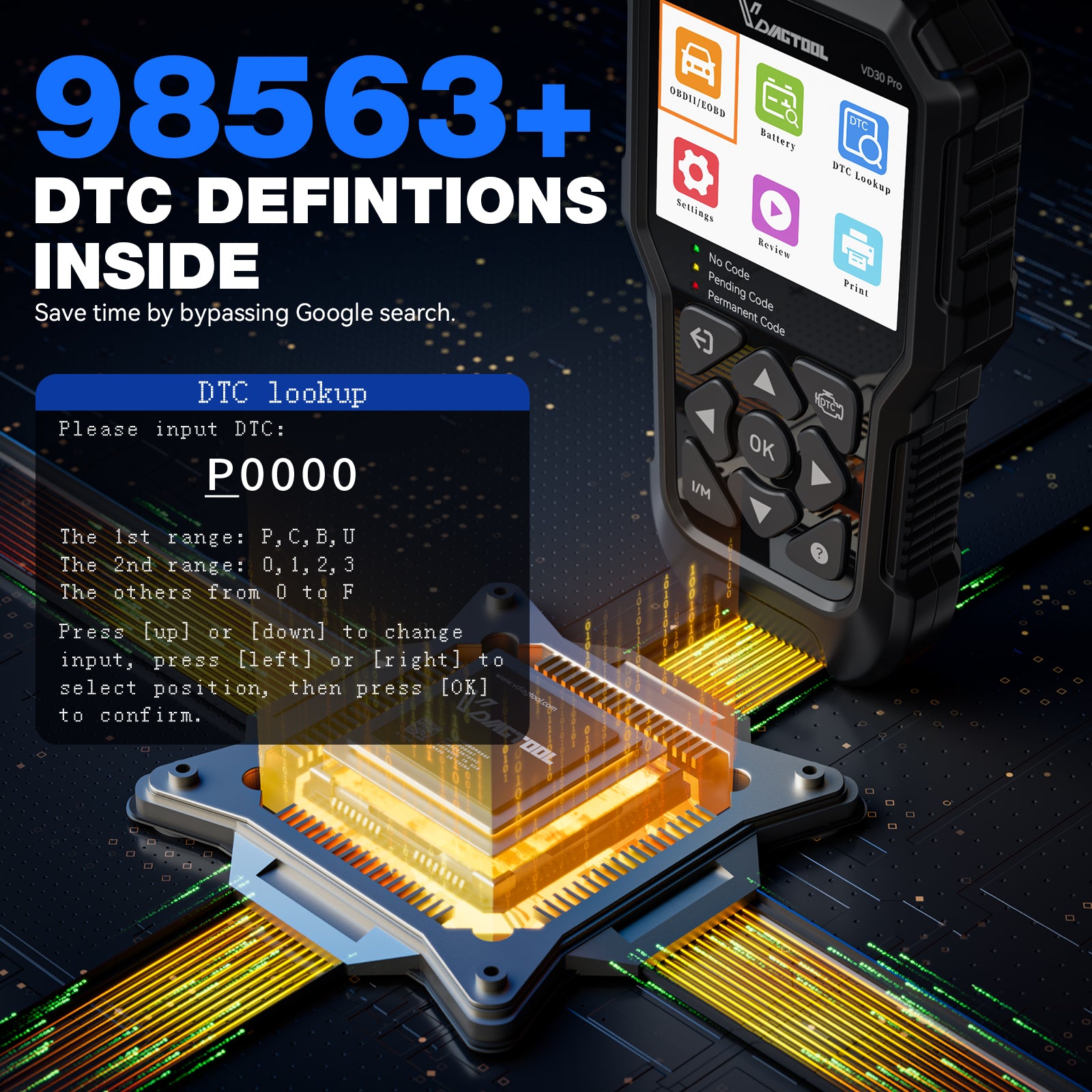 2025 VDIAGTOOL VD30 Pro OBD2 Scanner – All-in-One Code Reader with Live Data, Battery Test, and CEL Reset