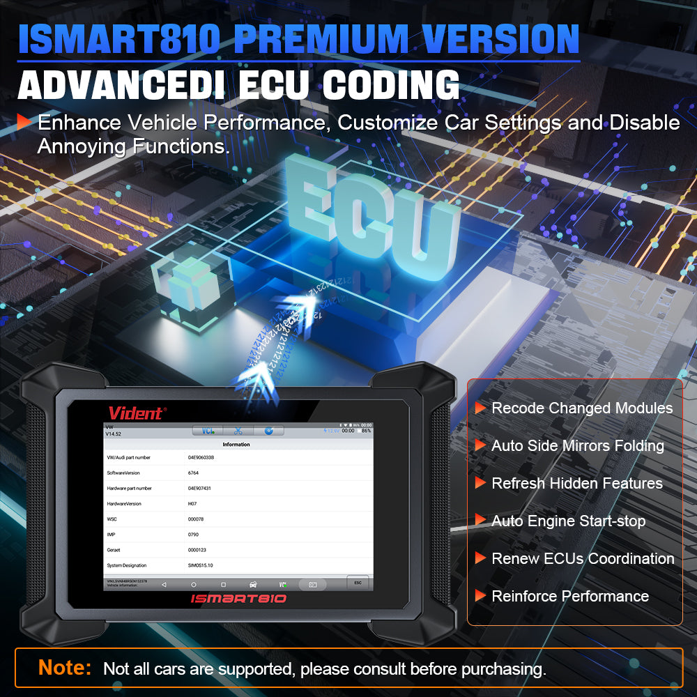 VIDENT ISMART810 Premium | Advanced Diagnostic Tool with ECU Coding, IMMO, 40+ Functions & Intelligent Topology | 3 Years Free Updates - ACARTOOL