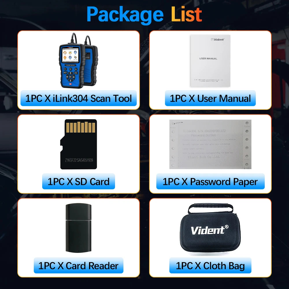 Vident iLink304 4-System OBD2 Scanner with Oil Reset, EPB, Throttle Relearn, SAS, BMS, Full OBDII Functions – Lifetime Free Updates.
