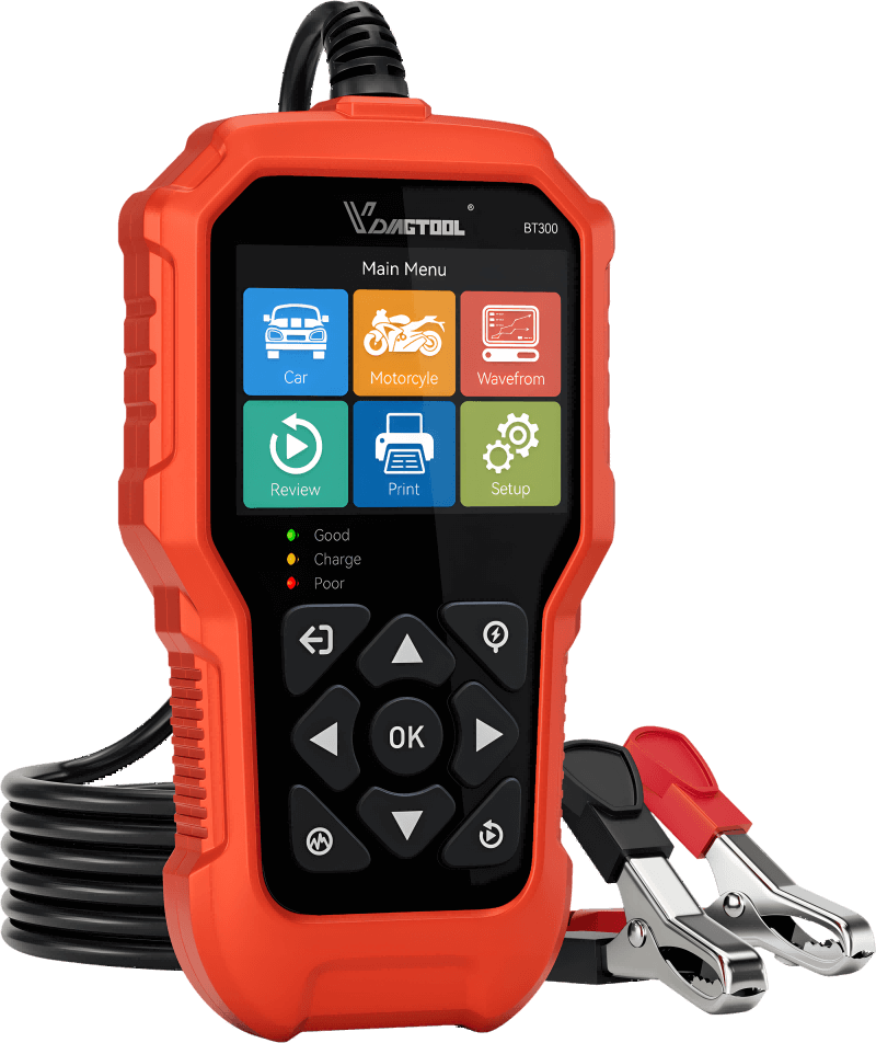 VDIAGTOOL BT500 Battery Tester – 6V/12V/24V | 5-3000 CCA Load & Charging System Analyzer for Car, Truck, Motorcycle, Boat, SUV, ATV - ACARTOOL