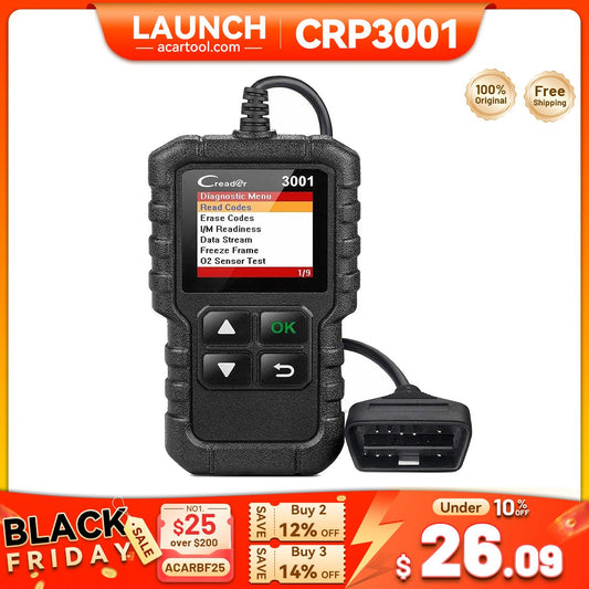 LAUNCH Creader 3001 | OBD2 Code Reader & Check Engine Light Scanner – Full Mode 6 Diagnostics, Lifetime Free Updates, Smog Test Ready - Code Reader