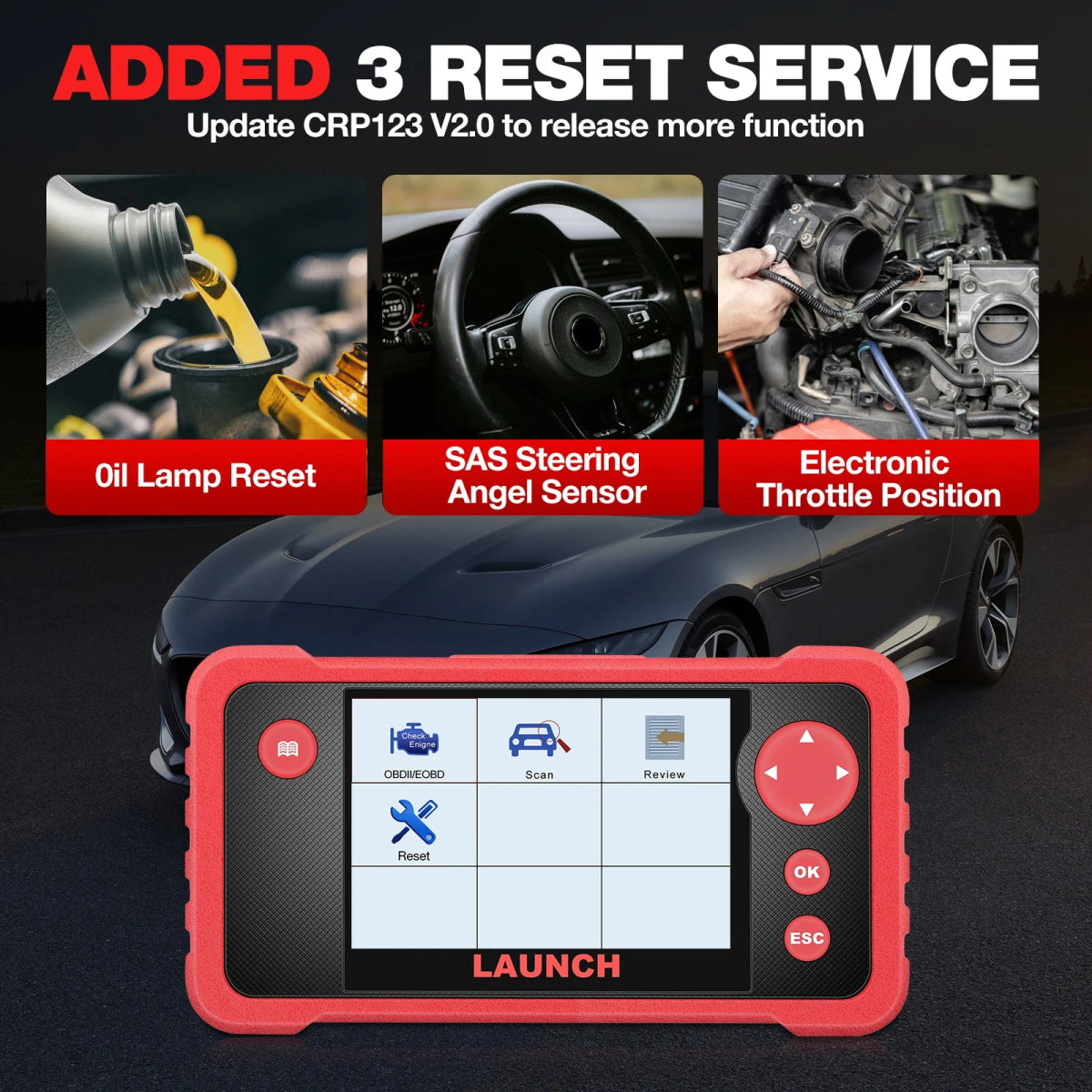 LAUNCH CRP123 V2.0 Elite OBD2 Scanner – 4 Systems Diagnostic Tool with Oil/Throttle/SAS Reset, Live Data & Lifetime Updates – 2025 New Version.
