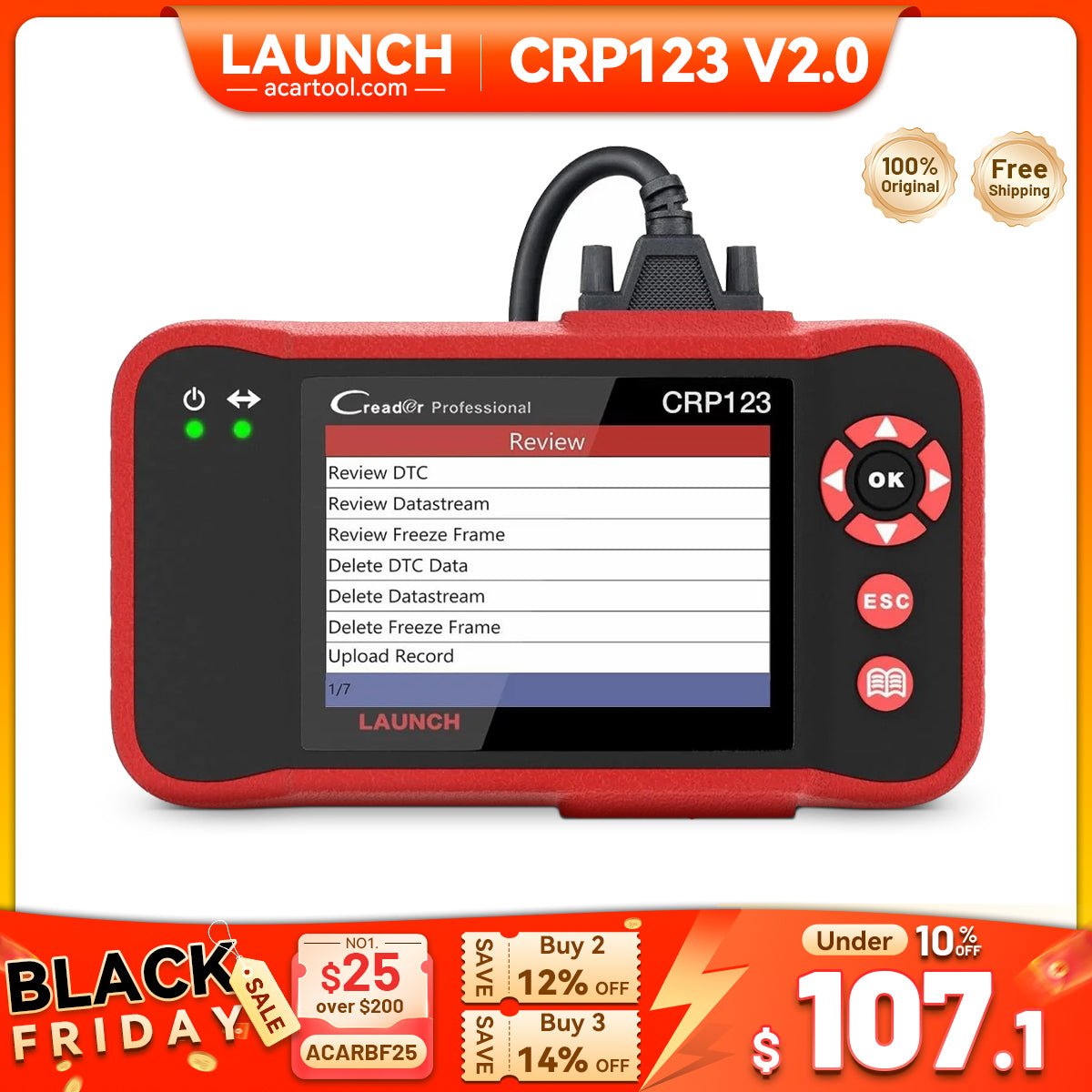 LAUNCH CRP123 V2.0 Elite OBD2 Scanner – 4 Systems Diagnostic Tool with Oil/Throttle/SAS Reset, Live Data & Lifetime Updates – 2025 New Version - OBD2 Scanner
