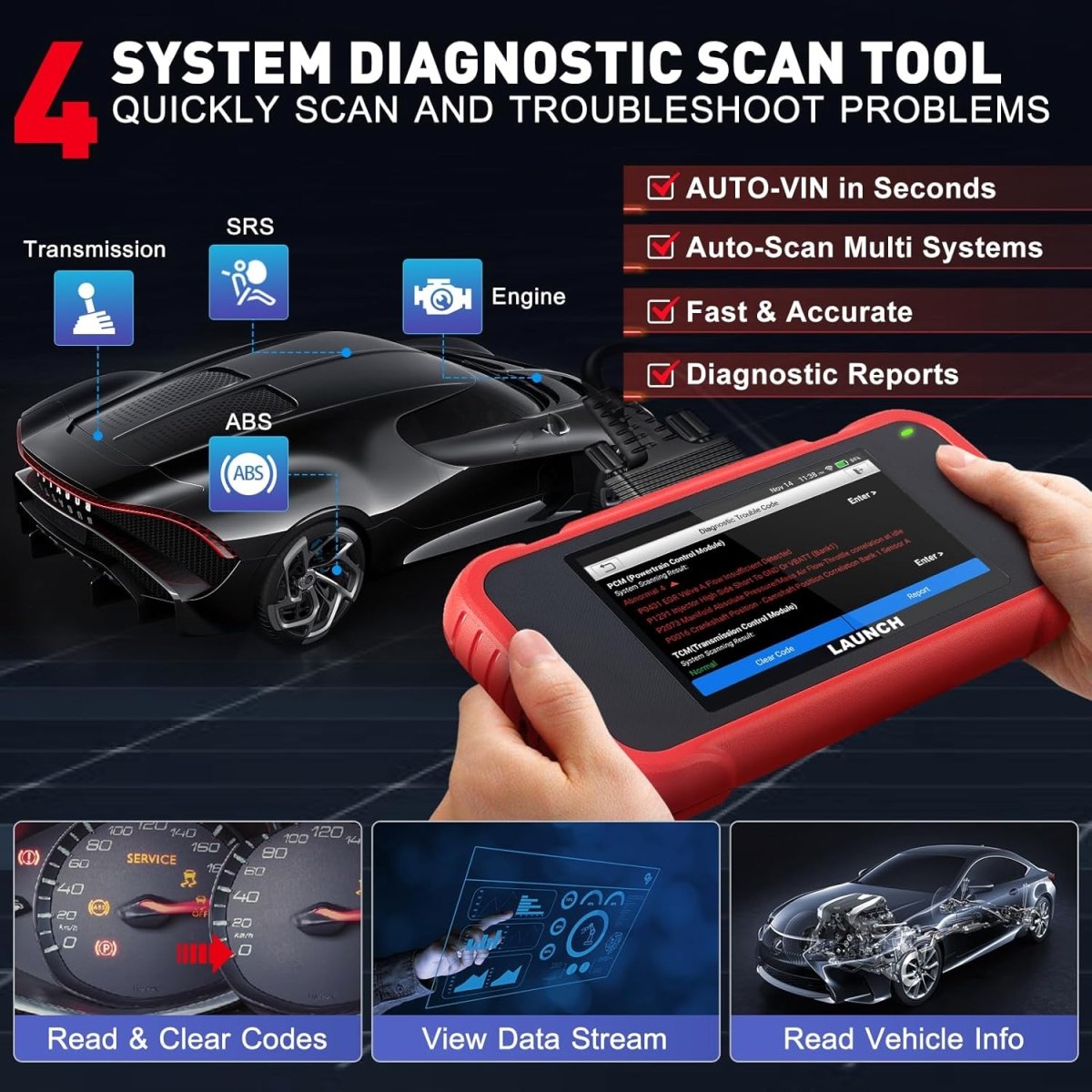 LAUNCH CRP123E V2.0 2025 Elite OBD2 Scanner – 4 Systems Diagnostics, 7 Resets, FCA AutoAuth, Battery Test, Full OBDII Modes, WiFi Lifetime Update.