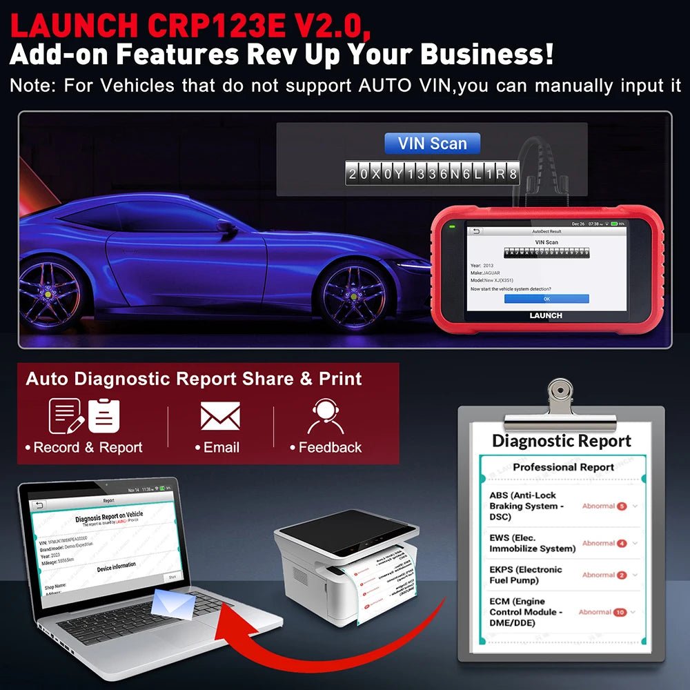 LAUNCH CRP123E V2.0 2025 Elite OBD2 Scanner – 4 Systems Diagnostics, 7 Resets, FCA AutoAuth, Battery Test, Full OBDII Modes, WiFi Lifetime Update.