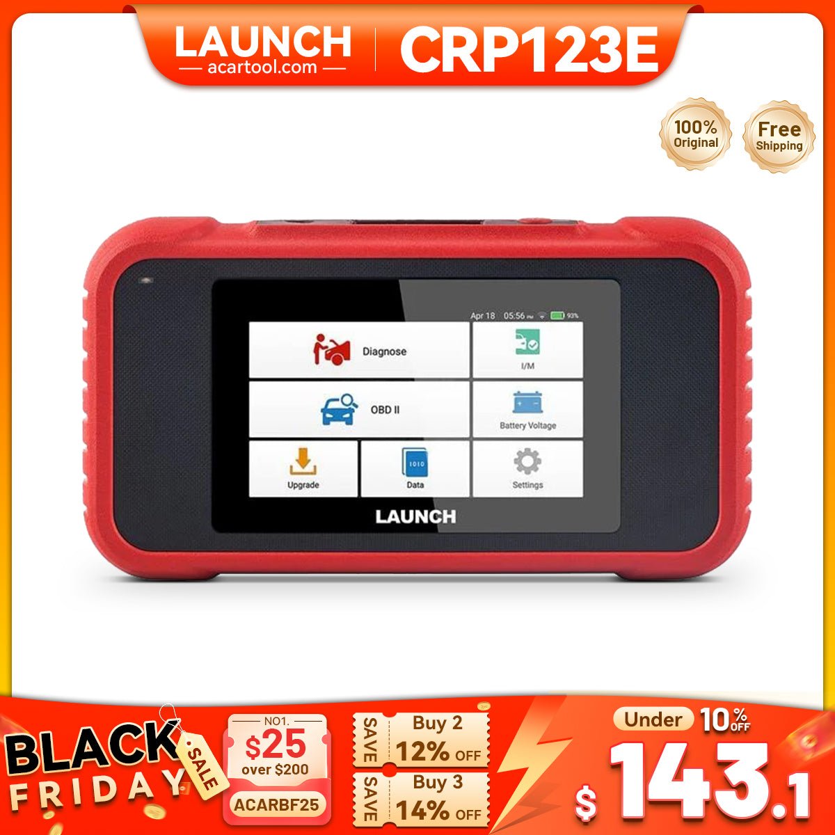 LAUNCH CRP123E V2.0 2025 Elite OBD2 Scanner – 4 Systems Diagnostics, 7 Resets, FCA AutoAuth, Battery Test, Full OBDII Modes, WiFi Lifetime Update - OBD2 Scanner