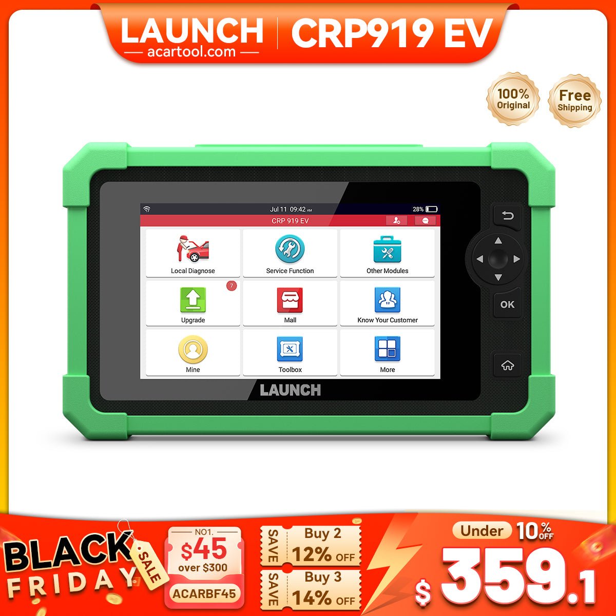 LAUNCH X431 CRP919EV | EV Diagnostic Tool with ECU Coding, Active Tests & 43+ Reset Services - EV Scan Tool