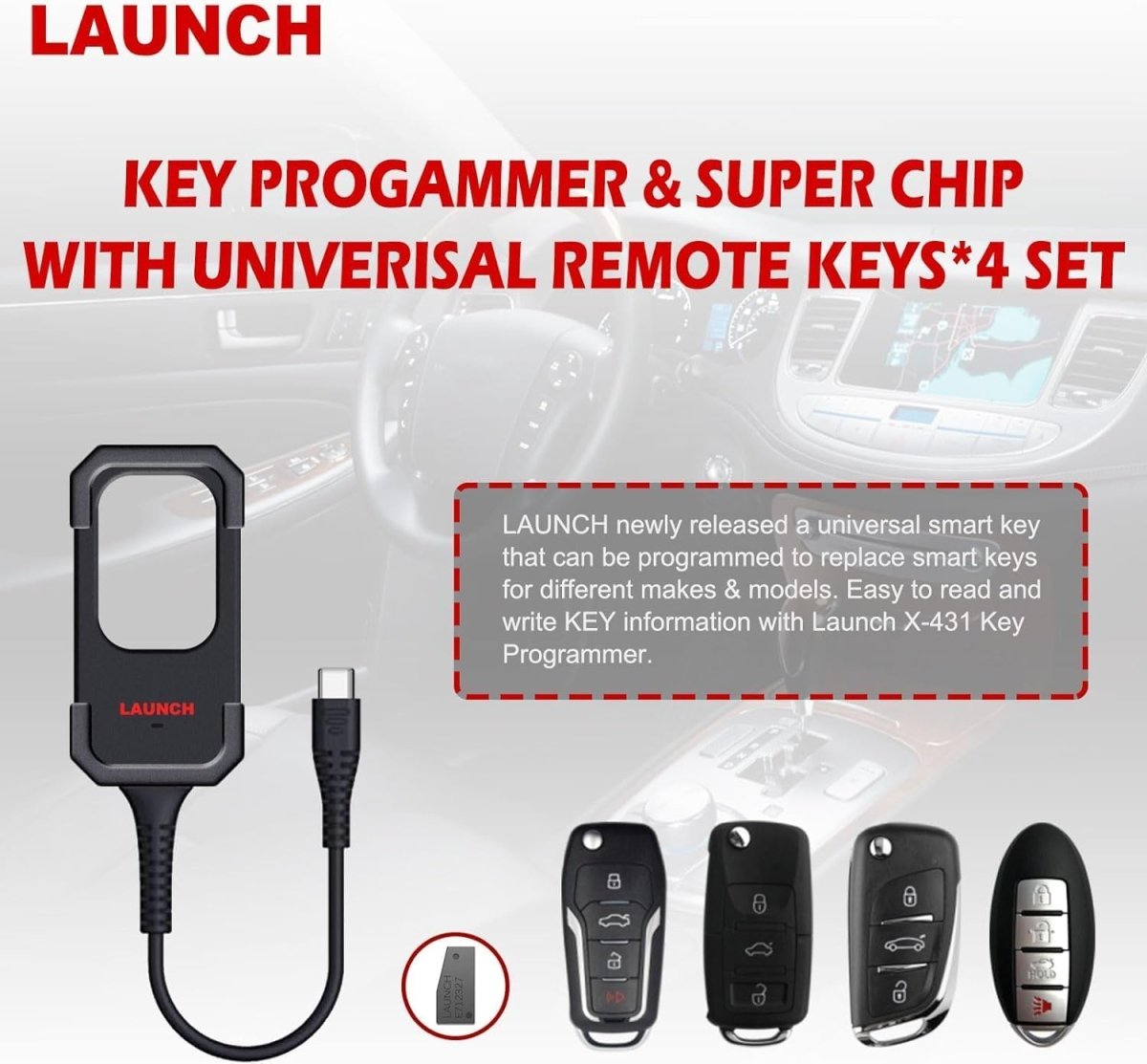 Remote Chip LAUNCH X431 Key Programmer With 4 Keys Set | Super Chips, Immobilizer ...