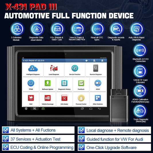 LAUNCH X431 PADIII V2.0 Automotive Diagnostic Scanner – ECU Programming, 37+ Services, Bi-Directional Control, 3-Year Free Updates.