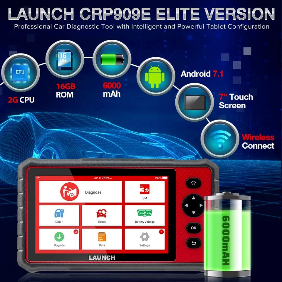 LAUNCH X431 CRP909E OBD2 Scanner – All System Diagnostic Tool with 28+ Reset Services & Live Data | WiFi Update | IMMO | Battery Test - ACARTOOL