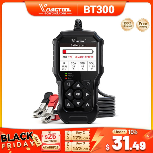 VDIAGTOOL BT300 6V/12V Battery Tester – Load, Cranking, Charging System Analyzer for Cars, Trucks, Motorcycles, Boats & More | 5 - 3000 CCA Support - Battery Tester