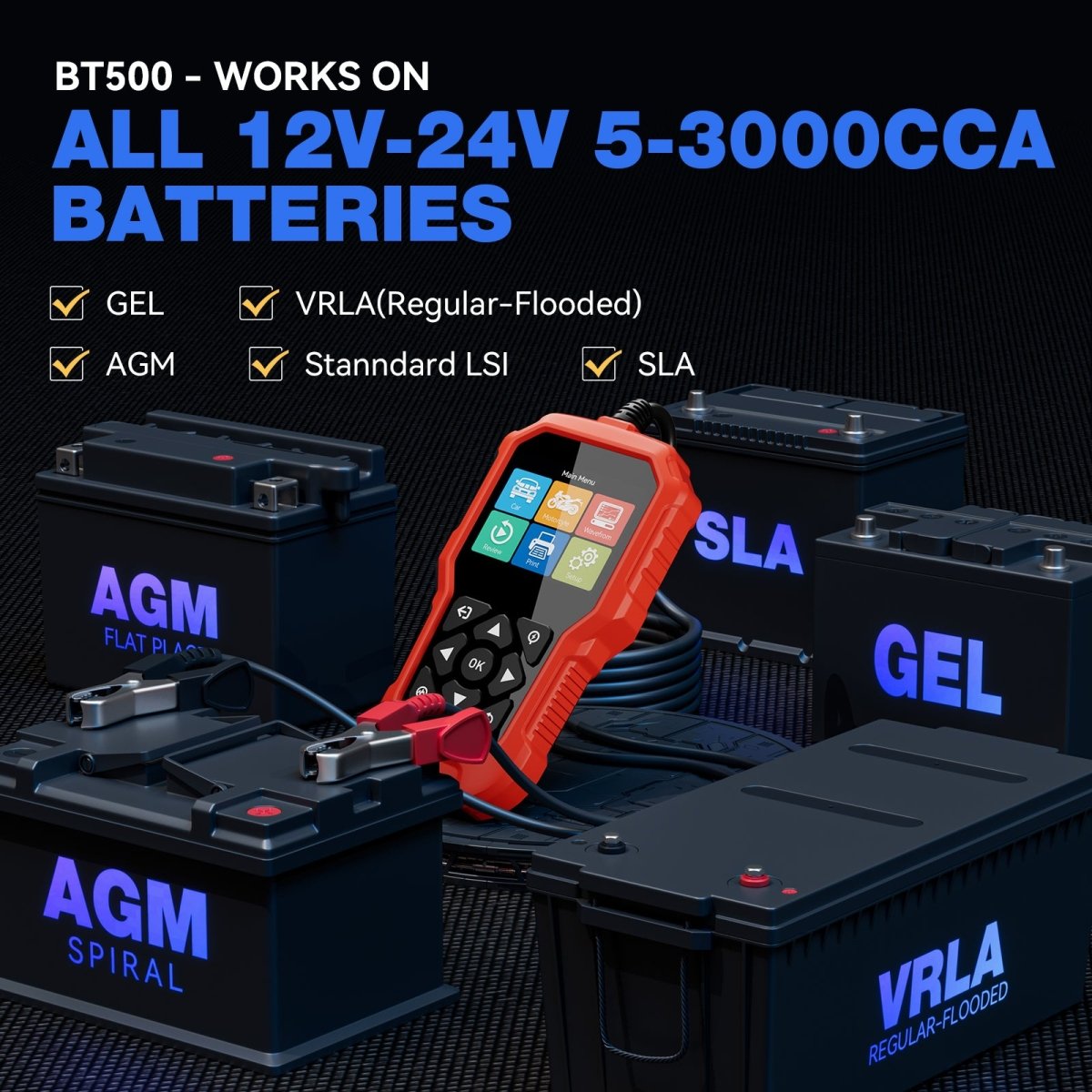 Vdiagtool Bt500 Battery Tester 6v 12v 24v 5 3000 CCA Batteries